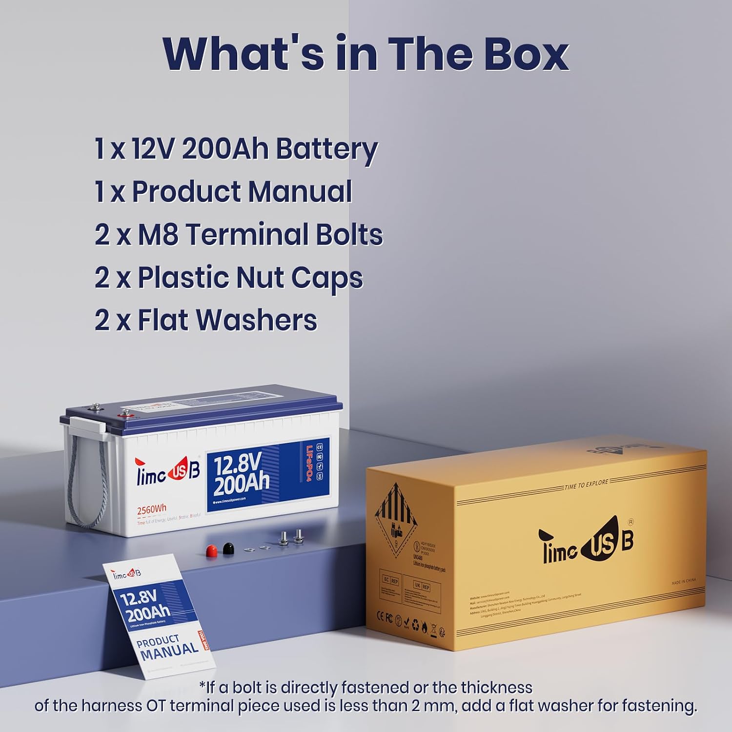 Timeusb 12V 200Ah LiFePO4 Lithium Battery, 2560Wh Deep Cycle Rechargeable Lithium Marine/RV Batteries with Built-in 100A BMS, Ideal for Trolling Motor RV Camping Solar Energy Storage Off-Grid