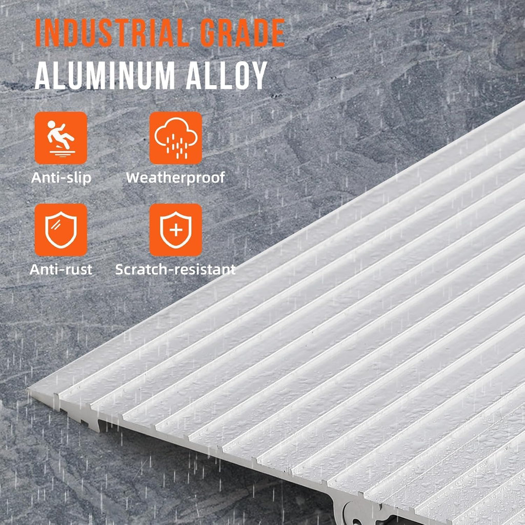 3' Aluminum Rise Door Threshold Ramp - Portable, Adjustable Telescoping Design, Non-Slip Surface, Rated 800 Lbs Load Capacity for Wheelchairs, Scooters, and Power Chairs