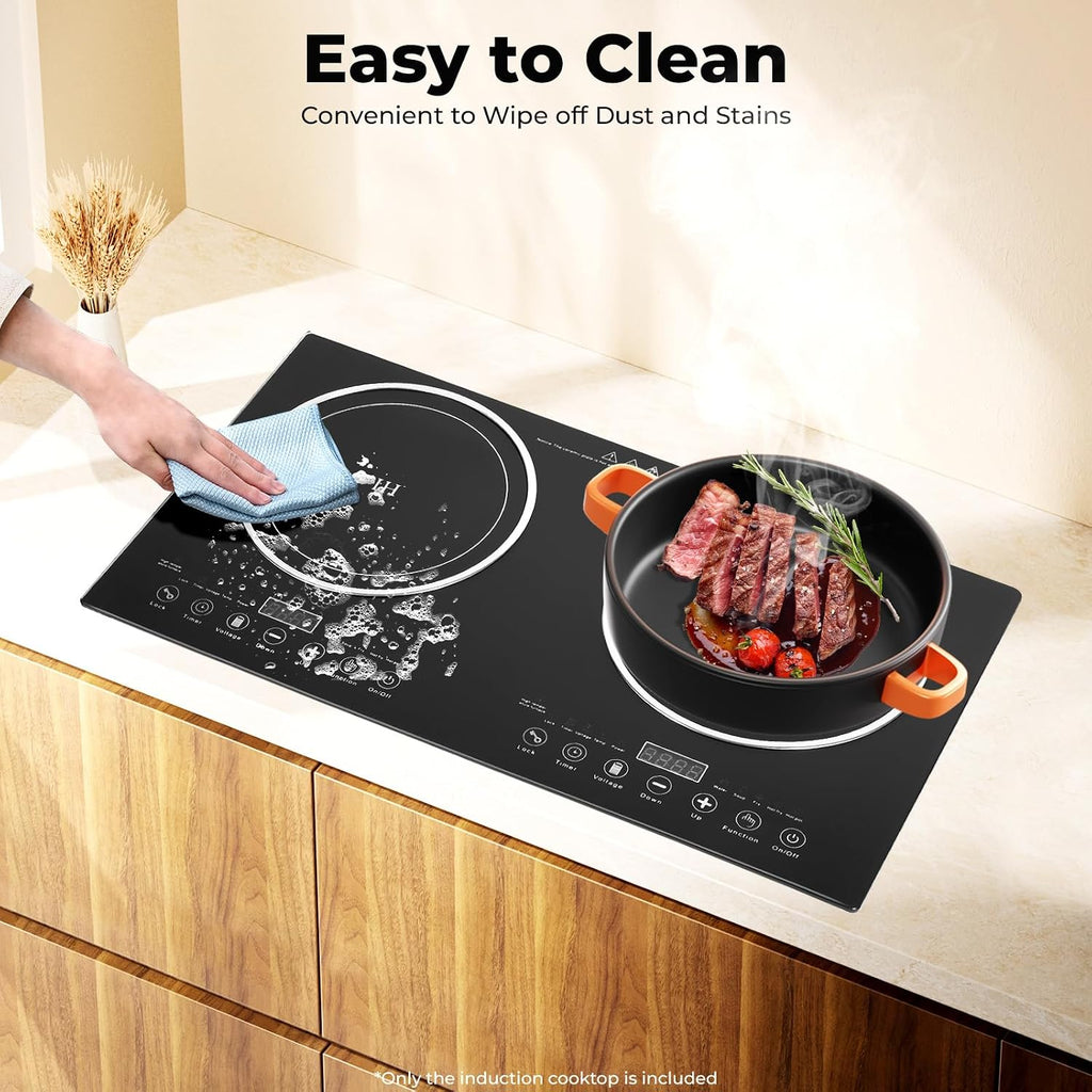 Electric Induction Cooker, Double Induction Cooktop 2 Burner Bulit-in Countertop Electric Stove, 110V 2400W Portable Two Burner Cooktop for Kitchen, RV