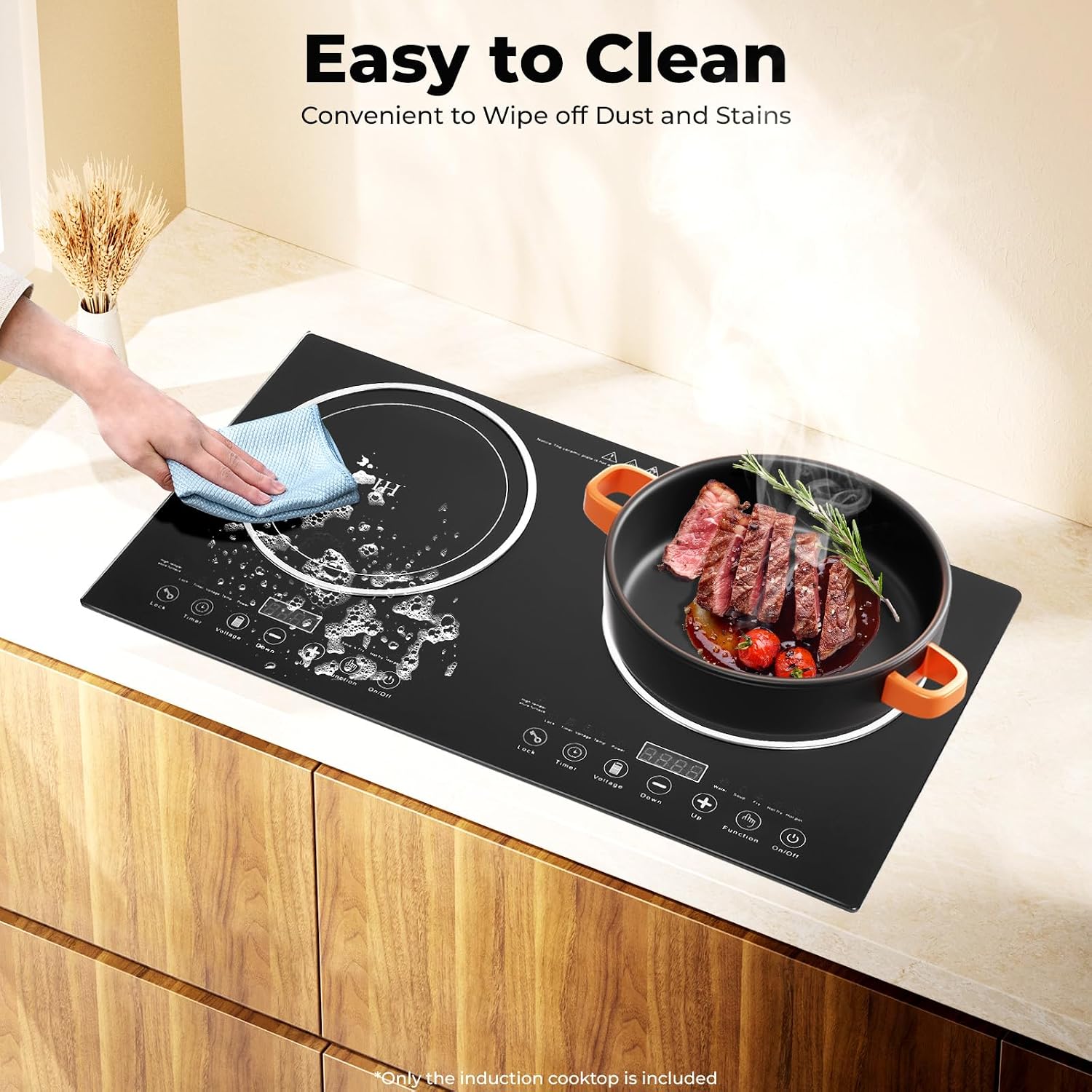 Electric Digital Display Dual Induction Cooktop Countertop 2 Burners 110V 2400W Electric Cooktop Stove 8 Power Levels w/Timer Double Burner Stove Hot Plate Cooker