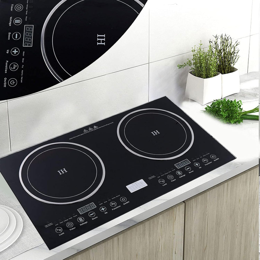 1200W+1400W Induction Cooktop with 2 Burners, 110V Electric Ceramic Cooktop Stove, Countertop Burner, Portable Induction Burners, Hot Warning, Over-Temperature Protection