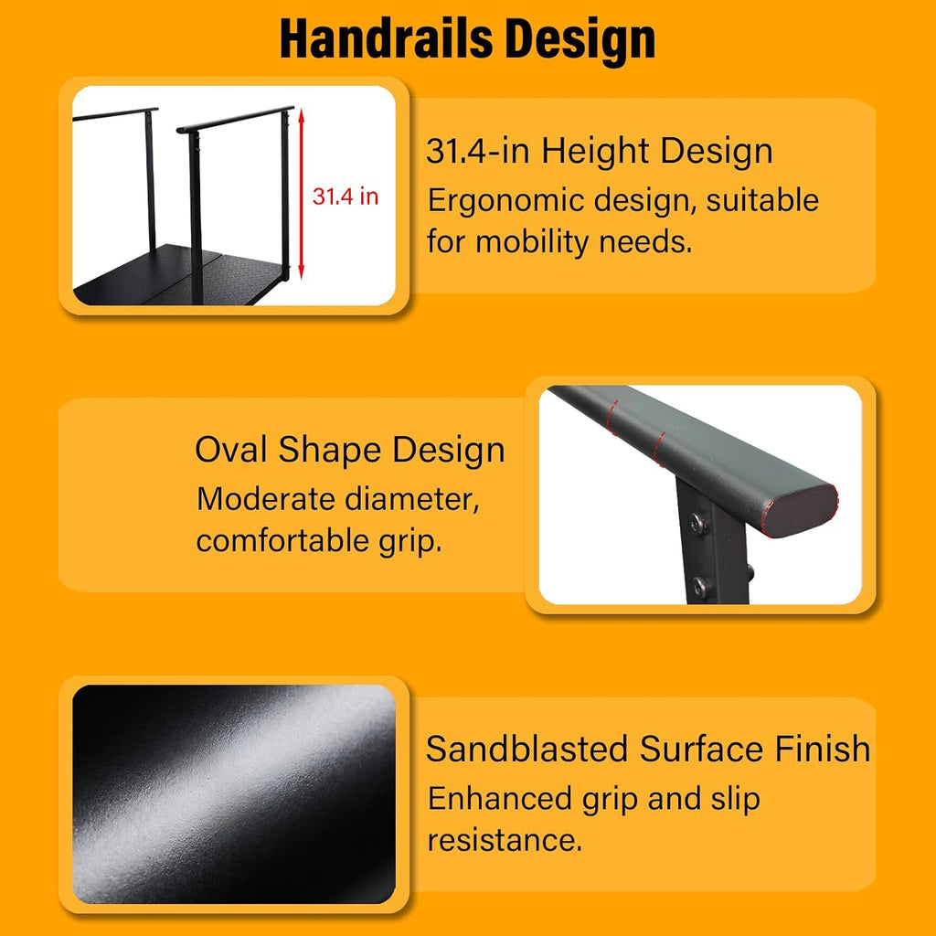 4FT Wheelchair Ramp with Handrails for Home Steps, 1000 LB Capacity, for 4-8in Rise Steps, Non-Slip Iron Handicap Ramps with Handrails, for Doorways Curbs Stairs, L45 x W33 (Black, 45in)