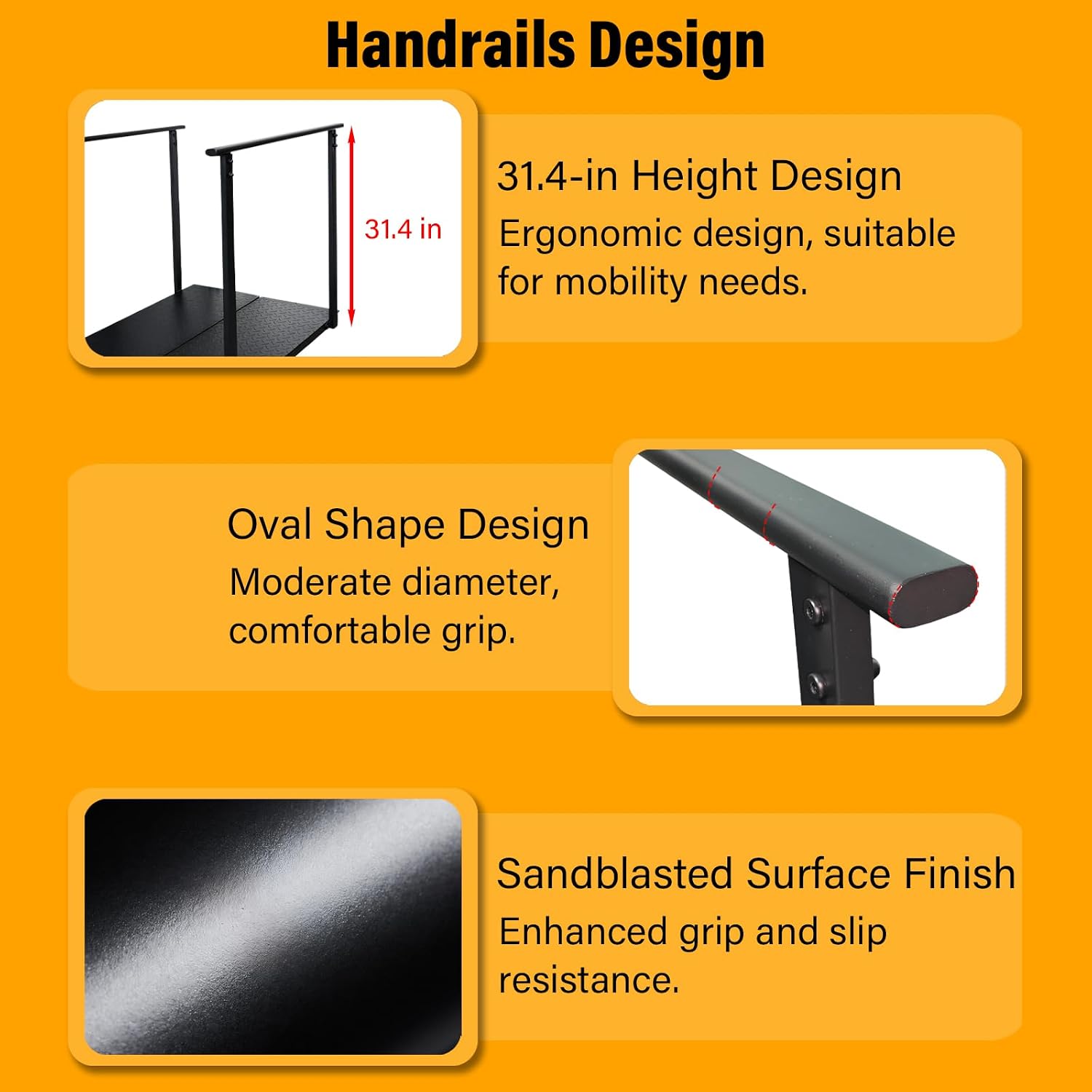 4FT Wheelchair Ramp with Handrails for Home Steps, 1000 LB Capacity, for 4-8in Rise Steps, Non-Slip Iron Handicap Ramps with Handrails, for Doorways Curbs Stairs, L45 x W33 (Black, 45in)