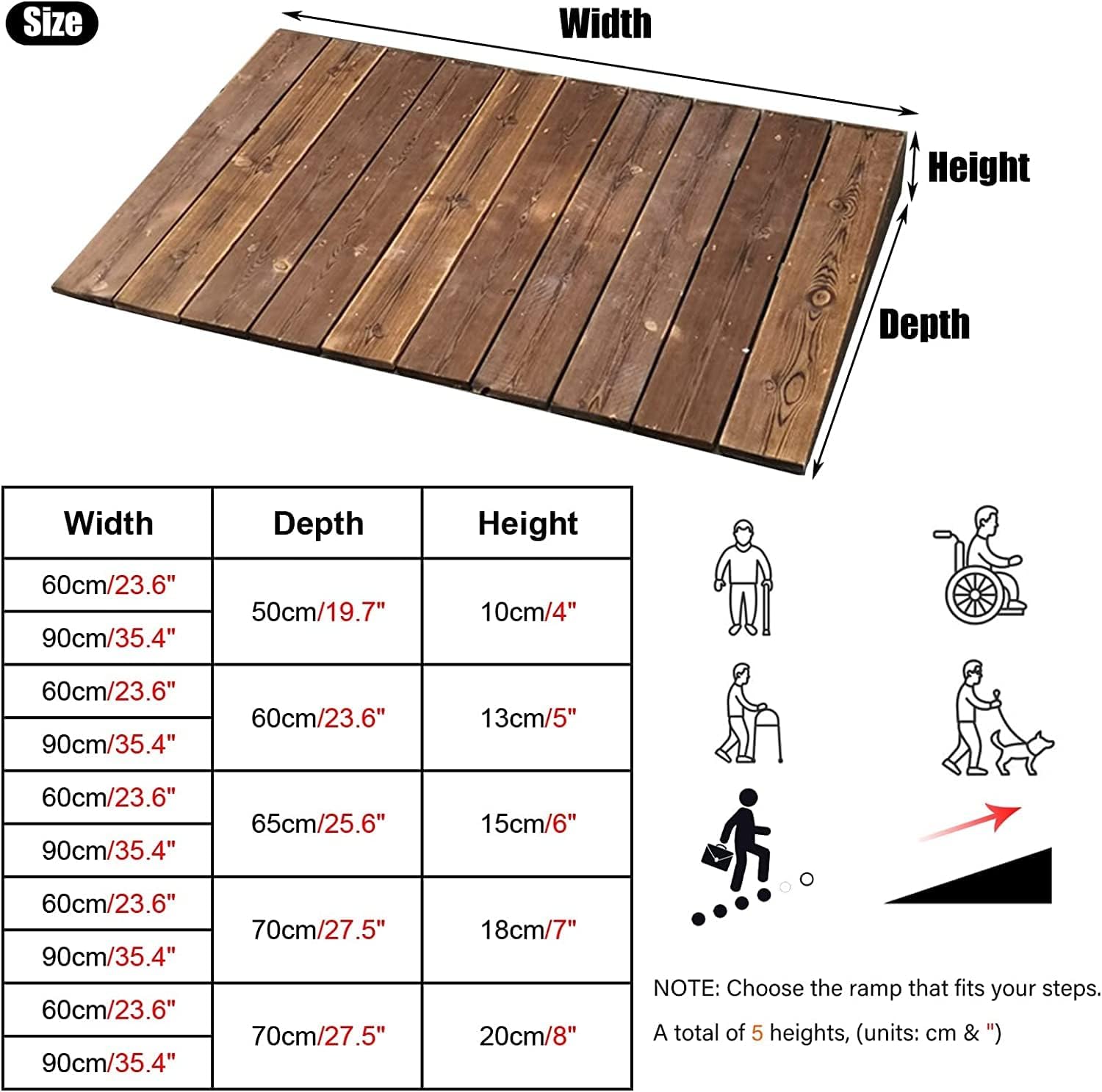 Floor Transition Strip Floor Divider Strip, Curb Ramp for Driveway, Door Threshold Ramp Wood/Large Entryway Transition Ramp 3/5/ 6/8/ 4 Inch High, Portable Non Slip Home Slope for Moving ( Size : 60x7