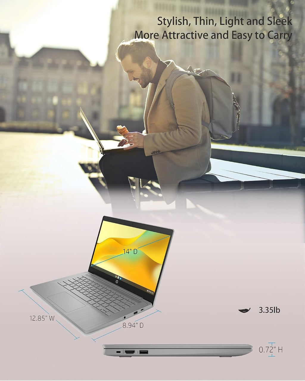 HP Chromebook 14' HD Laptop PC for College Students and Business, Chrome OS, Intel Celeron N4120 Processor, 4GB RAM, 64GB Storage, Bluetooth, Wi-Fi, Modern Gray, Alpacatec 64GB Card