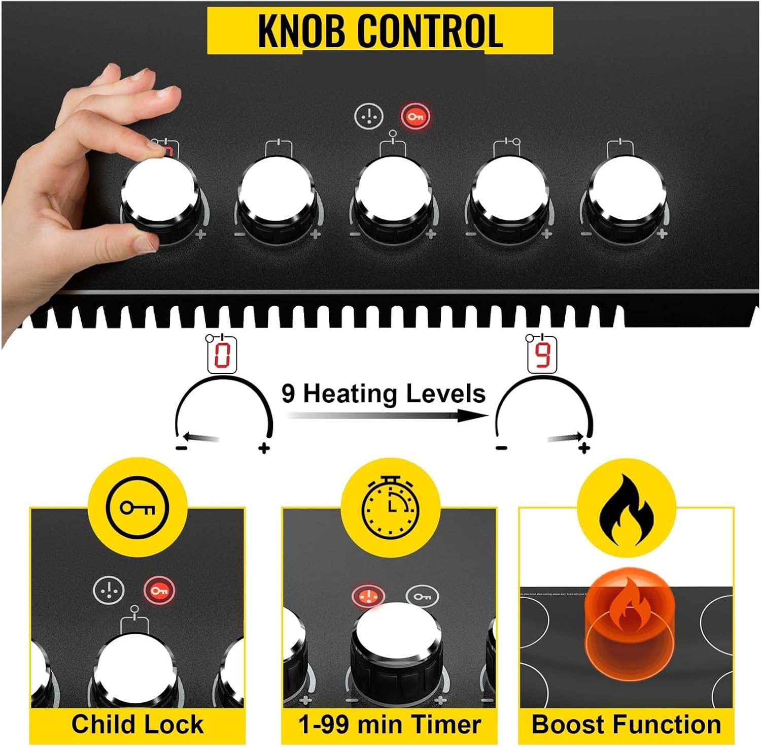 2/4/5 Burners Built-in Induction Stove Top 11/12/30/35 IncH Ceramic Glass Electric Cooktop With 9 Power Levels For Beginners DIY Use(12in 110V)