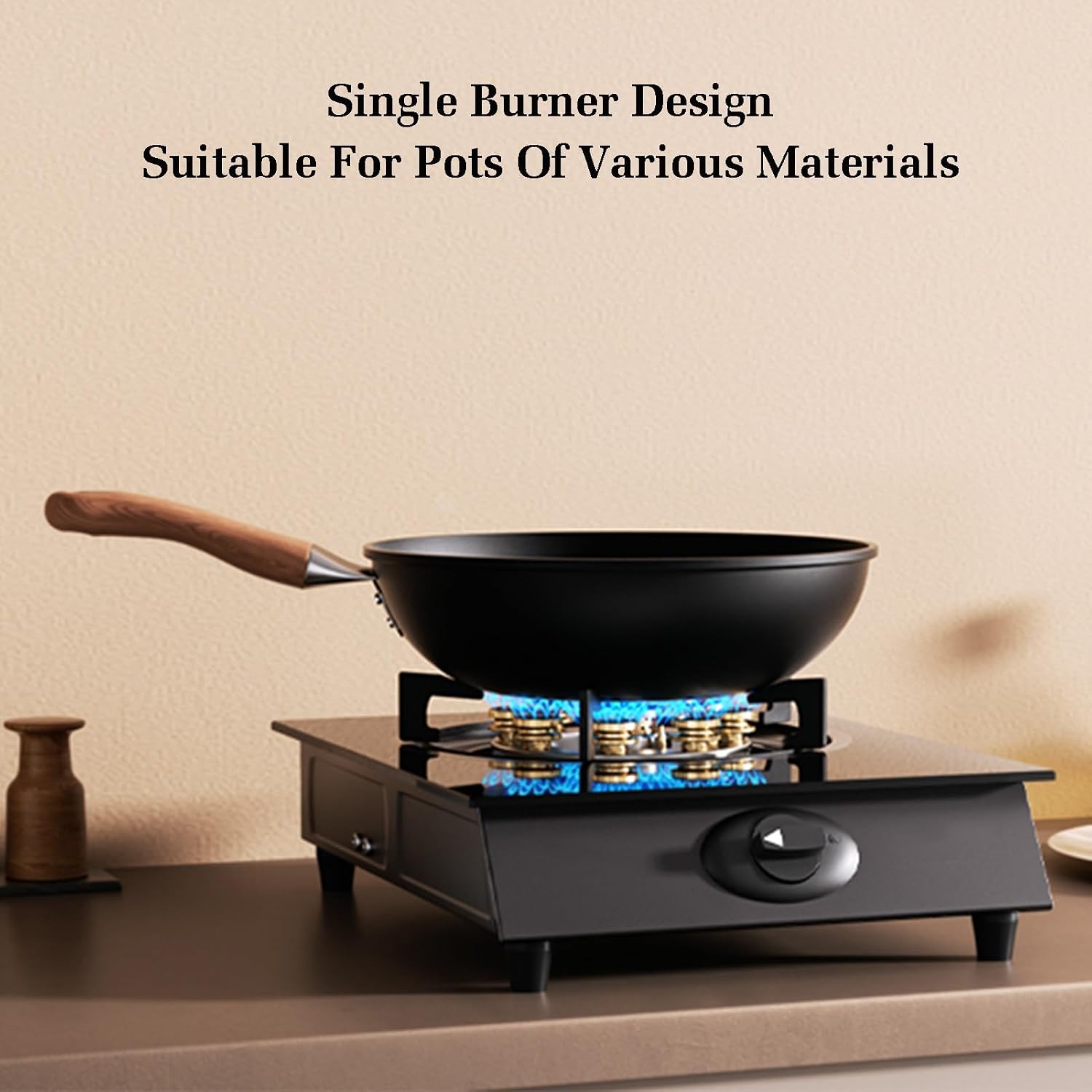Gas Cooker 1 Burner,4.0KW Nine-Cavity High-fire Timer,Gas/LP Gas Conversion Stove,Tempered Glass Cast Iron Pot Rack,with Flameout Protection,for Home Kitchen(LPG)