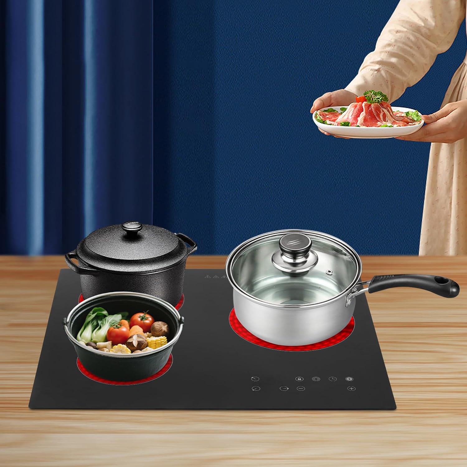 3-Burner Ceramic Cooktop, 2600W Electric Stove 9-Temp with Touch Control, Timer & Child Lock, Countertop/Built-In Induction Heater Works with All Pots