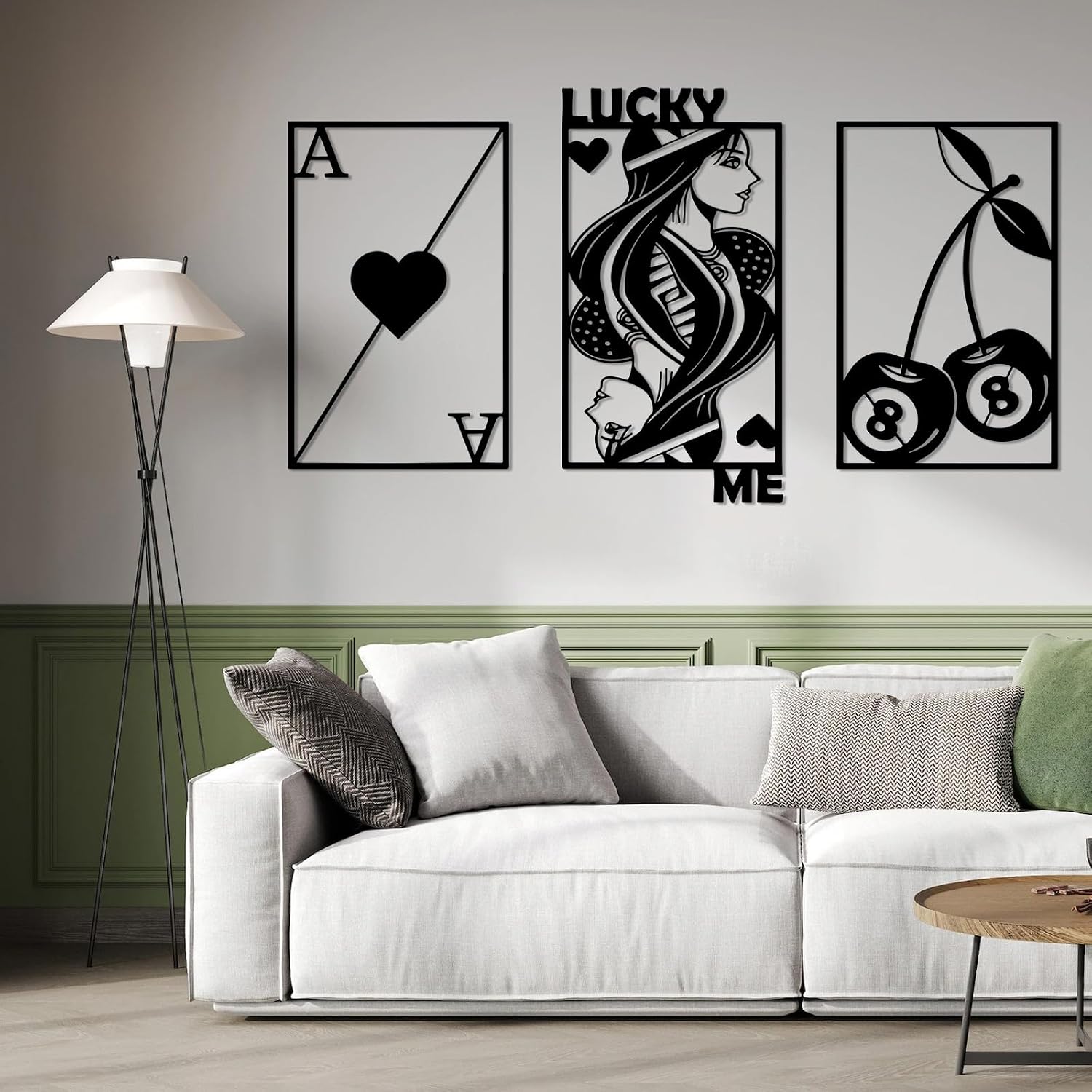 kawazu 3Pcs Poker Metal Wall Art, Lucky Me You Wall Art, Royal Flush Metal Wall Art, Playing Cards Metal Wall Art, Ace of Spades Metal Wall Art, Living Room Decor, Game Room Decor (Silver, XS)