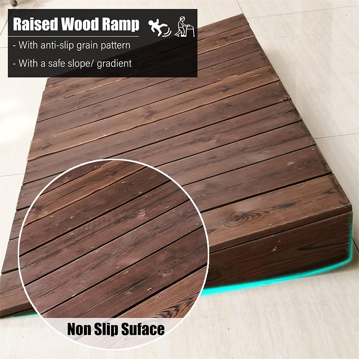 Floor Transition Strip Floor Divider Strip, Curb Ramp for Driveway, Door Threshold Ramp Wood/Large Entryway Transition Ramp 3/5/ 6/8/ 4 Inch High, Portable Non Slip Home Slope for Moving ( Size : 60x7