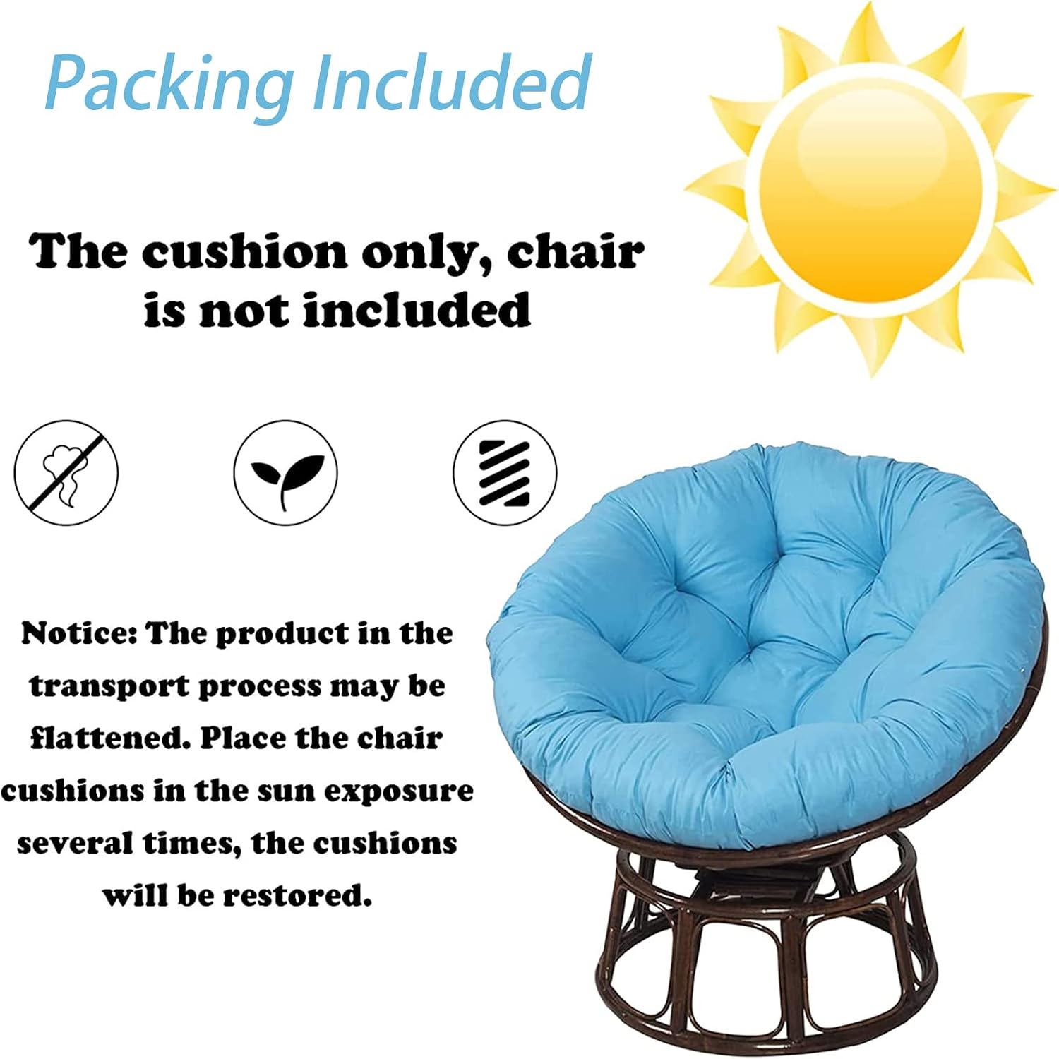 HUHJYUGE Round Hanging Egg Chair Cushion 51x51in, Hammock Chair Pads, Swing Seat Cushion, Outdoor Hanging Basket Seat Pads Waterproof, Sun-Resistant, Breathable, for Garden Terrace