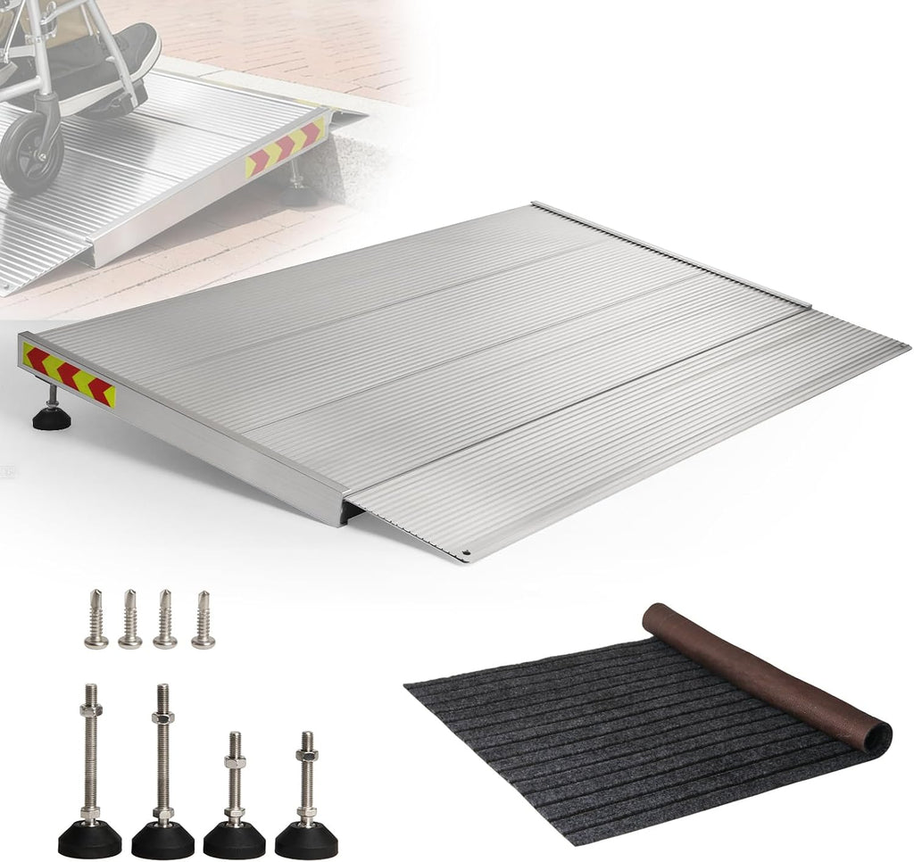 Threshold Ramps for Doorways, 3-4.7' Rise and 24'×36' Platform Aluminum Wheelchair Ramp, Heavy Duty 1500lbs Capacity Ramps for Wheelchairs for Home with Non-Slip Thick Door Mat