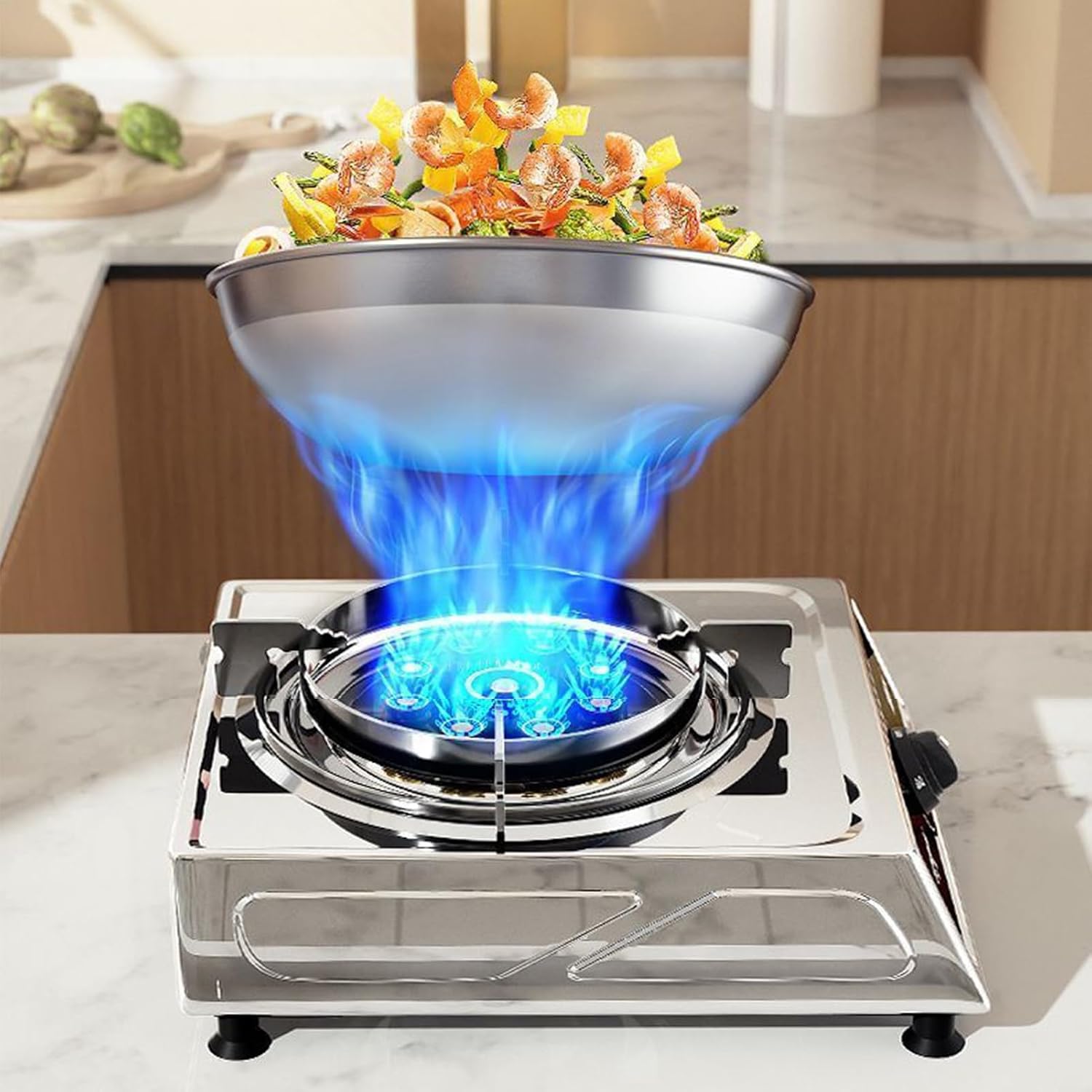 Gas Cooker,Single Burner,5.0KW Gas/LP Gas Conversion Stove,Stainless Steel Catering Indoor Regulators,with Flameout Protection,for Home Kitchen(LPG)