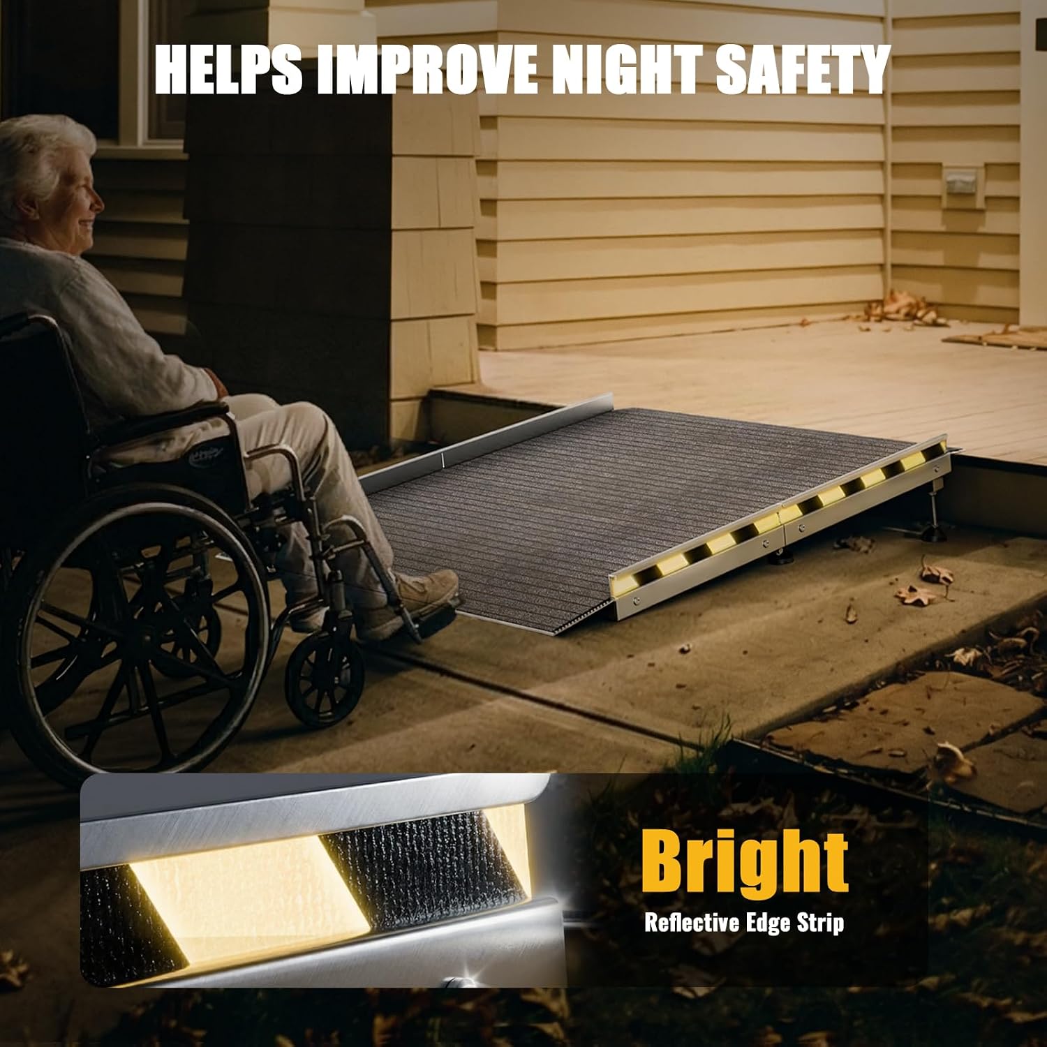 Aluminum Wheelchair Ramp for Doorways and Home Steps, 60' x 36', Adjustable for 3.3' to 9.2' Rise, 1000 lb Capacity, Non-Slip Surface, Foldable Design, for Single-Step Curb Entryways