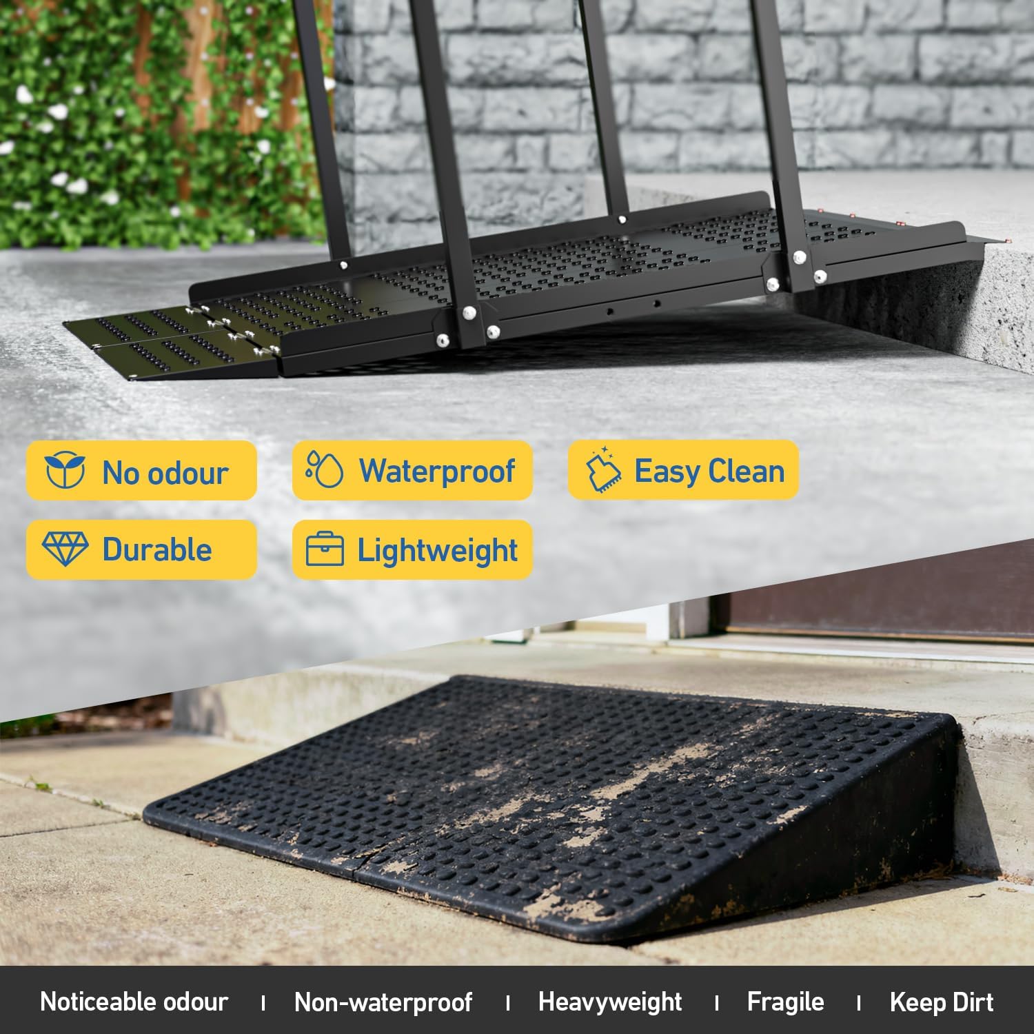Upgraded Portable Wheelchair Ramp with Handrails and Adjustable Flap, Non-Slip Heavy Duty Handicap Ramp 770lbs Load Capacity, Wheelchair Ramp for Home Steps, Stairs, Doorway, 49.2' L x 35.8'