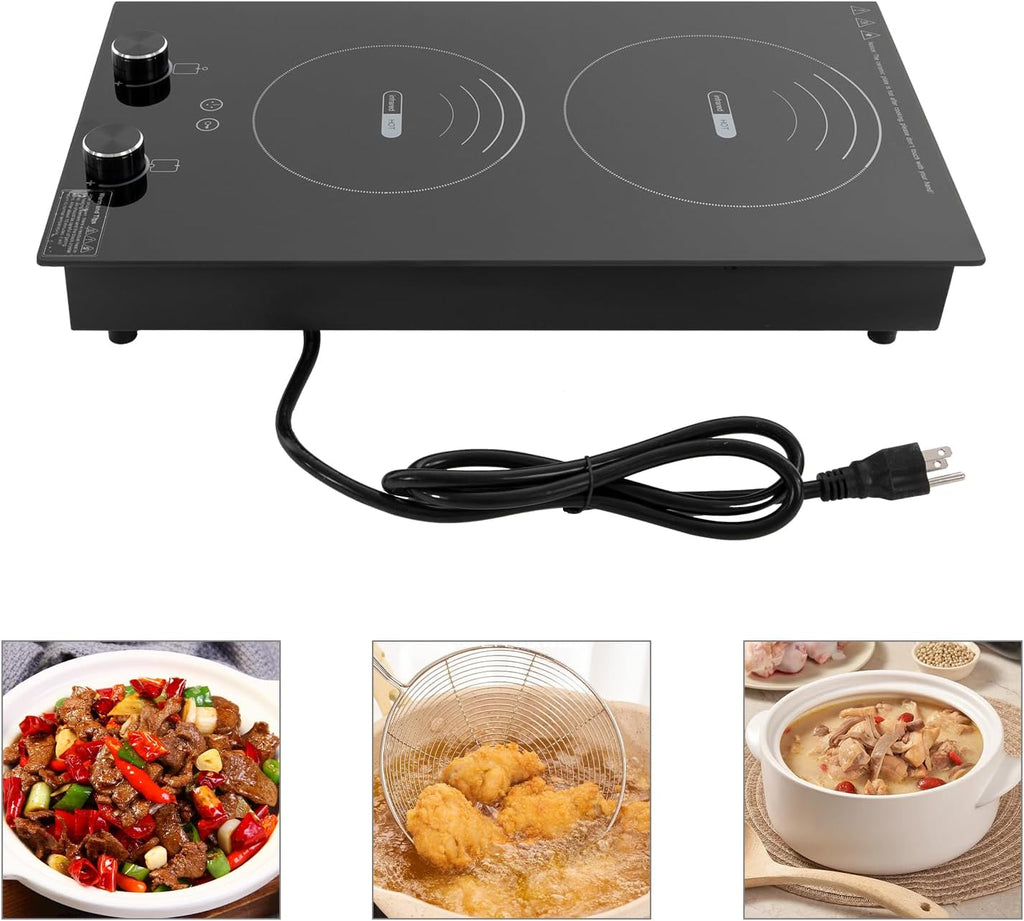 Electric Cooktop, 110V Electric Ceramic Cooktop, Double-burner Ceramic Electric Hob, Portable Countertop Burner, Touch Control, 1800W Countertop Burner, Electric Hob Top with Knob Control