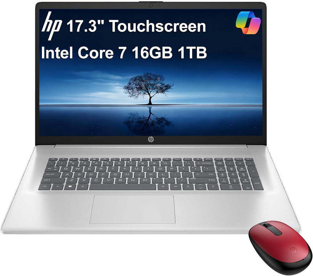 HP 17 Laptop w/Bluetooth Mouse (17.3' HD+ Touchscreen, Intel 10-Core i7 150U (> Ultra 5 125U), 16GB RAM, 1TB SSD) for Business, Home, Students, Narrow Bezel, Webcam, Fast Charge, Wi-Fi 6, Win 11 Home