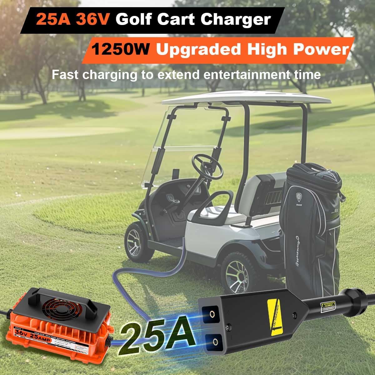 36 Volt 25 AMP Golf Cart Charger for EZGO TXT 36V Golf Cart Battery Charger with 2-Pin D Style Plug Lead-Acid Battery Charger