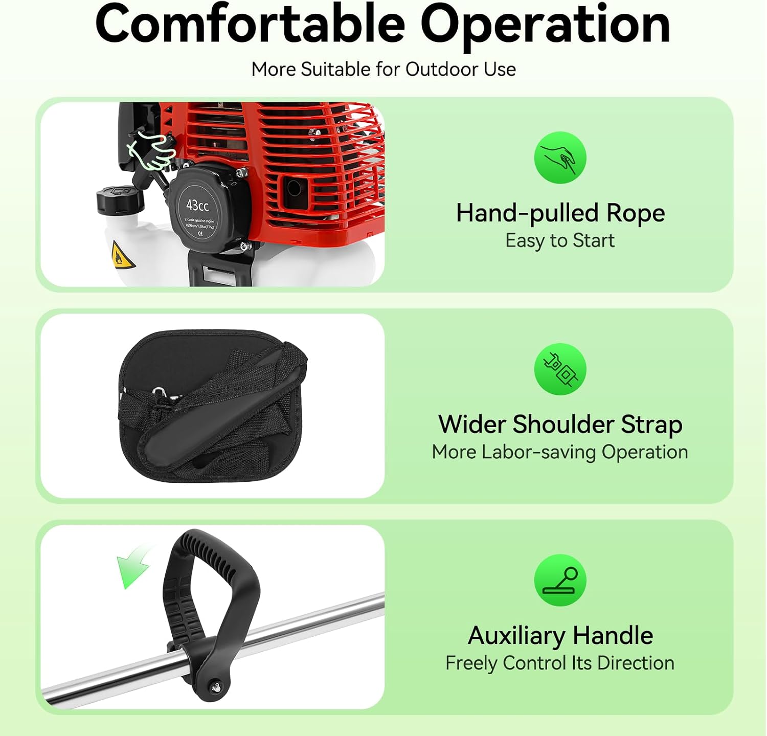 43cc Gas Weed Wacker, 2-Stroke String Trimmer/Edger Single Cylinder Air Cooled Engine with Heavy Duty Straight Shaft Lawn Mower Strings for Home Lawn Orchard Tea Garden Mowing