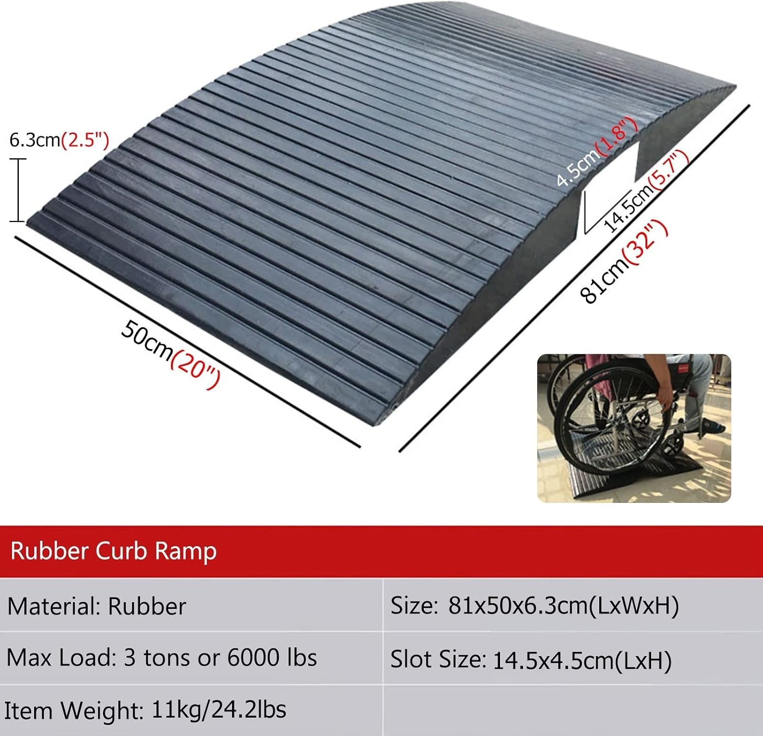 Mobility Scooter/Wheelchair Ramp for Front Door 20' Wide Threshold Ramp for Patio Sliding Door Rubber Bridge Ramp for Driveway/Shed/Doorways 32'x20'x2.5'