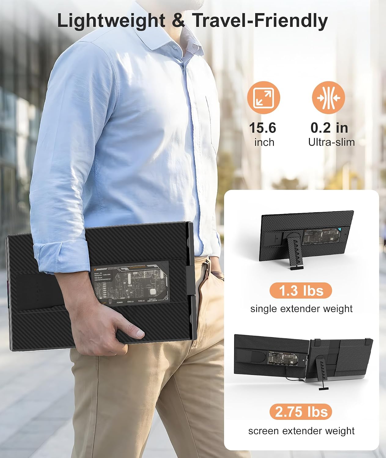 15.6' Laptop Screen Extender, Ultra-Slim FHD 1080P Portable Monitor, Detachable Dual Monitor Travel & Remote Work, Plug and Play for 13'-17.3' Laptops, for Windows/Mac/Android/Chrome