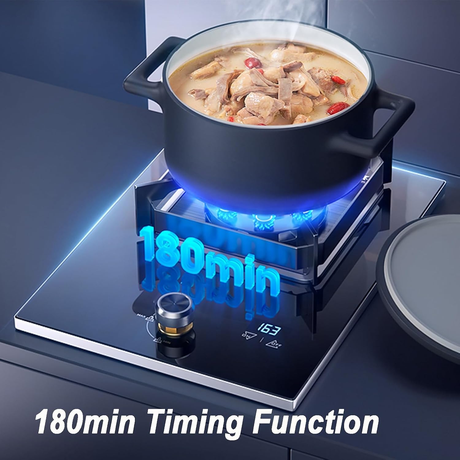 Gas Stove Single Burner,Tempered Glass 5.2KW Nine-Cavity High-Fire Burner,Natural Gas/Liquefied Gas Conversion Stove,with Flameout Protection and Timer(NG)