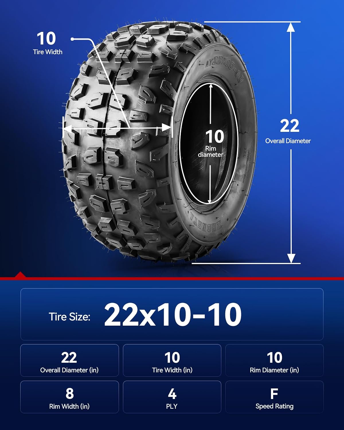 KAX 22x10-10 22x10x10 Tire Tubeless Mini Bike Go Kart ATV Quad 4 Wheeler 4PLY Z-183 2PC