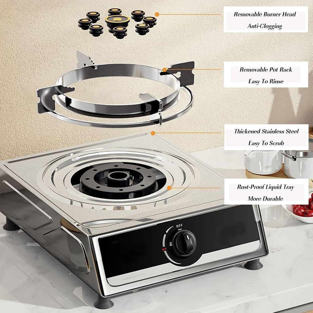 Single Burner Gas Stove,High Pressure Single Propane Burner,Countertop Cooking Stove Range Commercial Stainless Steel Gas Stock Pot(NG)