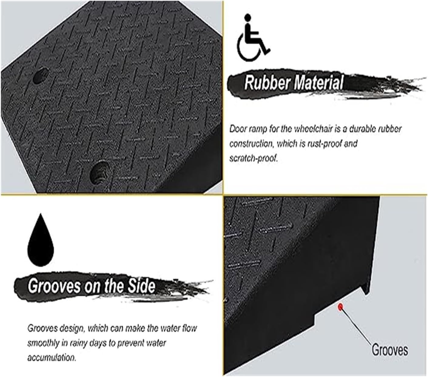 Car Curb Ramps for Driveway, Rubber Threshold Ramp 5 Inch Rise, Wheelchair Transition Ramp, Patio Door/Garden Steps/Yard/Garage/Front Door Ramp (Color : Black, Size : 100x2