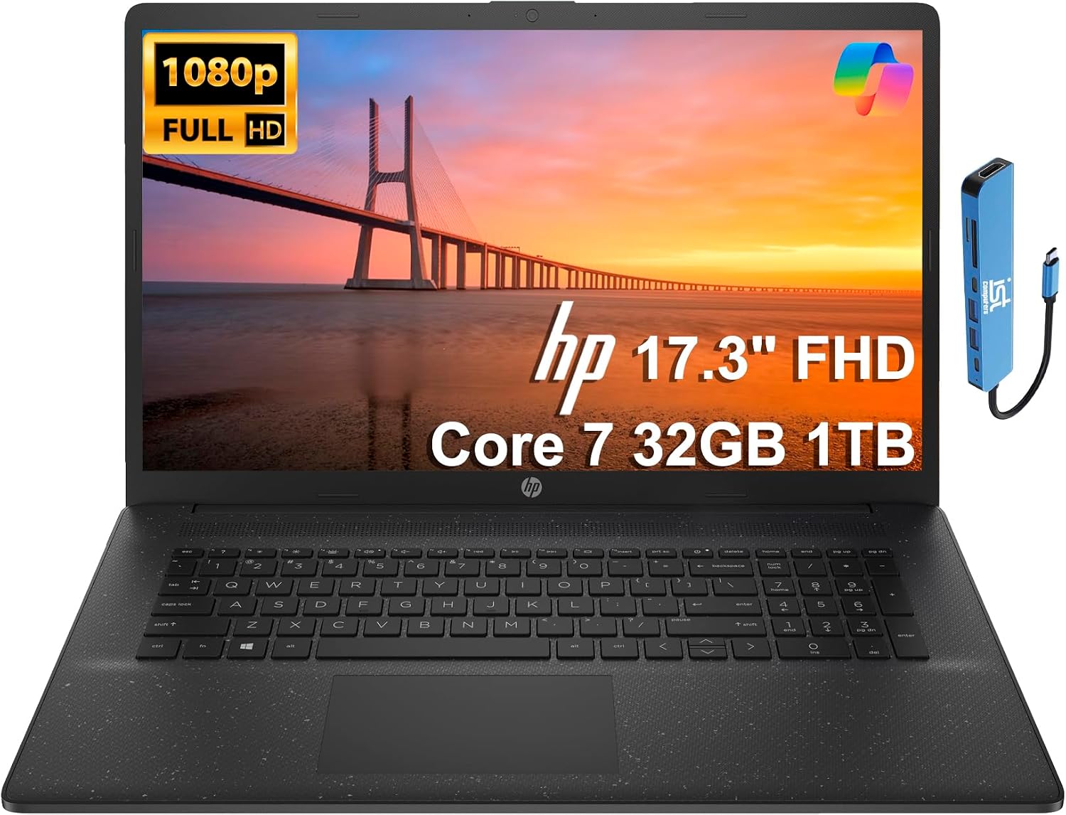 HP 17 Laptop (17.3' FHD Anti-Glare, Intel 10-Core i7 150U (> Ultra 5 125U), 32GB RAM, 1TB SSD) for Business, Home, Students, Narrow Bezel, Numeric Keypad, Fast Charge, IST Hub, Wi-Fi 6, Win 11 Home