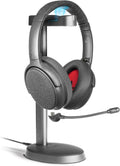 ONANOFF Fokus Plus Hybrid Active Noise Cancelling Bluetooth Headset, 50H Playtime, with Headphone Stand Wirelessly Charges Your Headphones, Removable Boom Mic, Multipoint, Home Work Travel- Dusk Grey