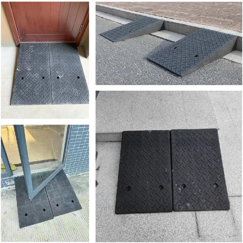 Rubber Curb Ramp Heavy Duty Threshold Ramp Portable Shed Ramp H 10-25 CM Doggy Door Ramp for Cars Bicycles Motorcycles Wheelchairs Lawn Mowers Pets(19.7x39.4x5.5in)