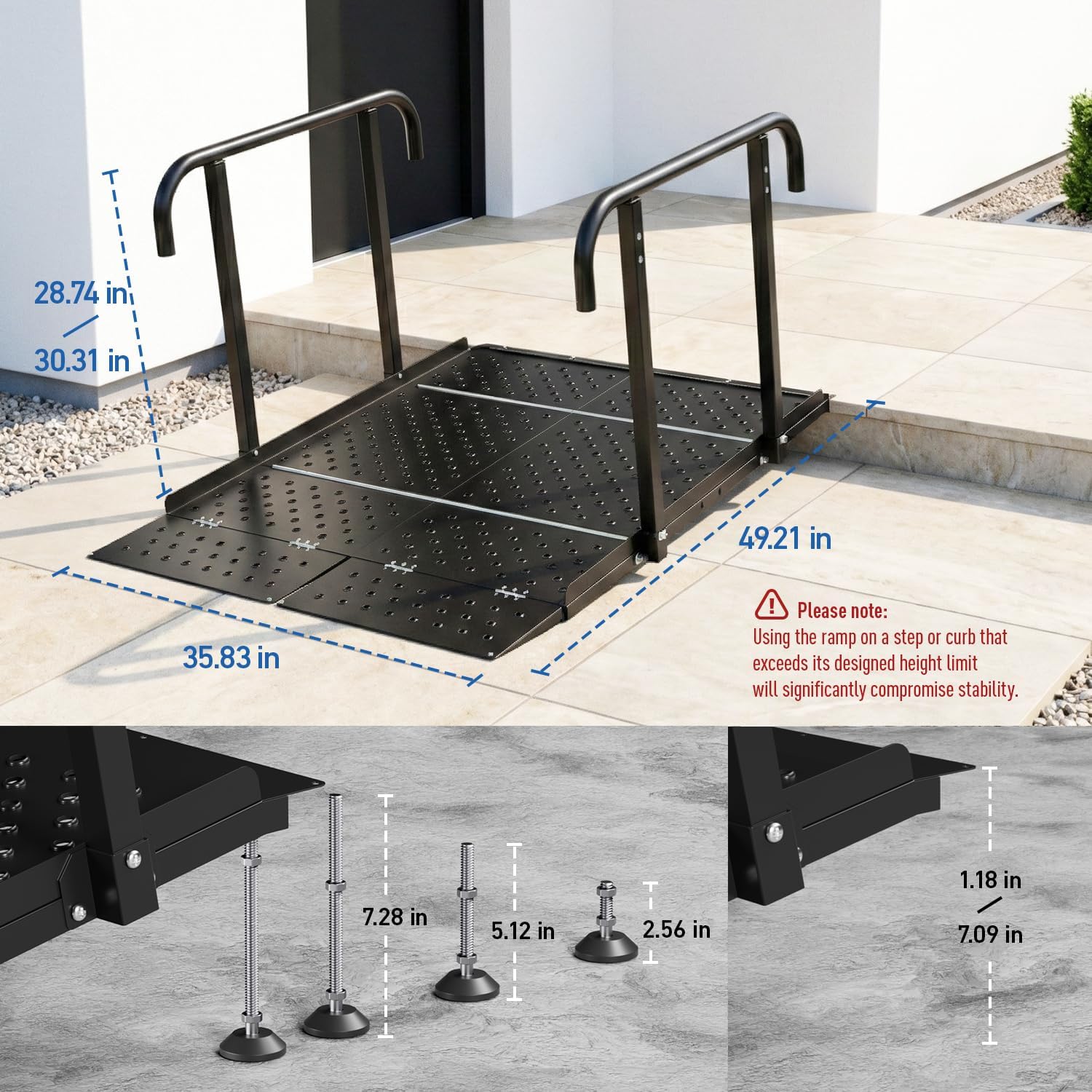 Upgraded Portable Wheelchair Ramp with Handrails and Adjustable Flap, Non-Slip Heavy Duty Handicap Ramp 770lbs Load Capacity, Wheelchair Ramp for Home Steps, Stairs, Doorway, 49.2' L x 35.8'