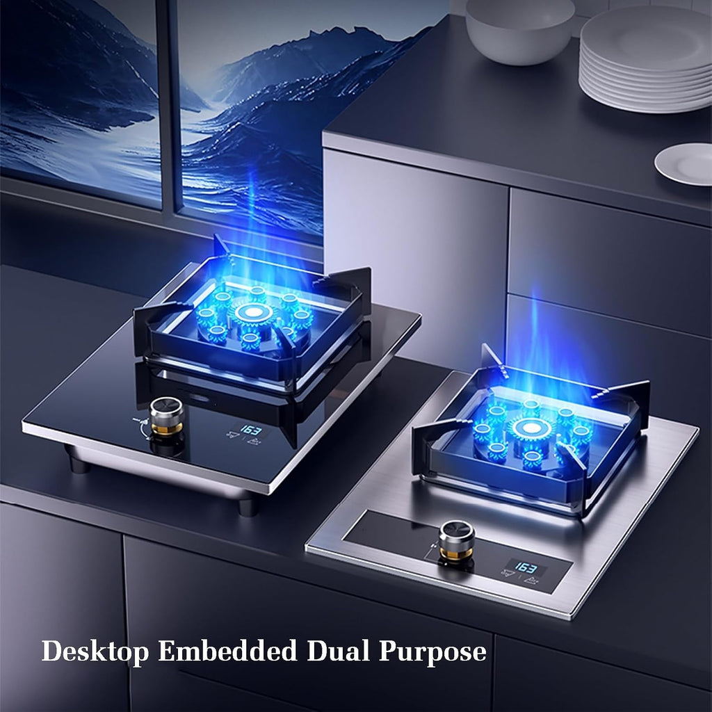Gas Stove 1 Burner,Kitchen Counter Top Stove 5.2KW Gas,Gas/LP Gas Conversion Stove,Tempered Glass Cast Iron Pot Rack,with Flameout Protection,for Home Kitchen(LPG)