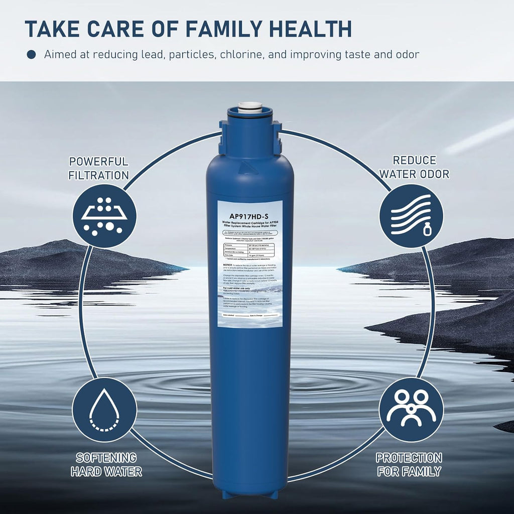 AP917HD-S AP904 Water Filter Replacement, Whole House Sanitary Quick Change Water Filter Cartridge Compatible with 3M Aqua-Pure AP917HD-S and AP904 System, Reduces Sediment, Odor, and Scale, Pack of 2