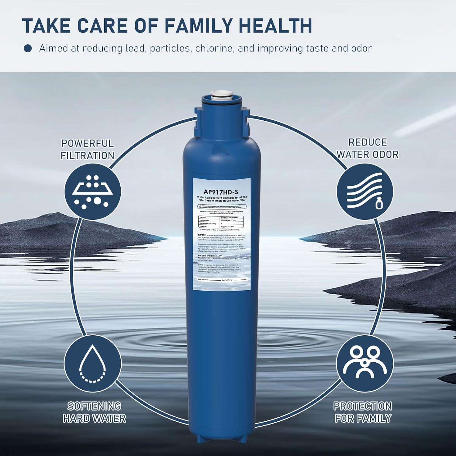 AP917HD-S AP904 Water Filter Replacement, Whole House Sanitary Quick Change Water Filter Cartridge Compatible with 3M Aqua-Pure AP917HD-S and AP904 System, Reduces Sediment, Odor, and Scale, Pack of 2