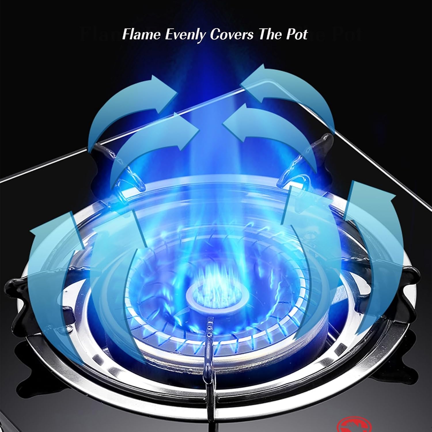 Gas Stove 1 Burners,Glass Black Nine-Head Copper Cover Fierce Fire Extinguishing Protection (liquefied Gas) with Valve and Pipe Clamp