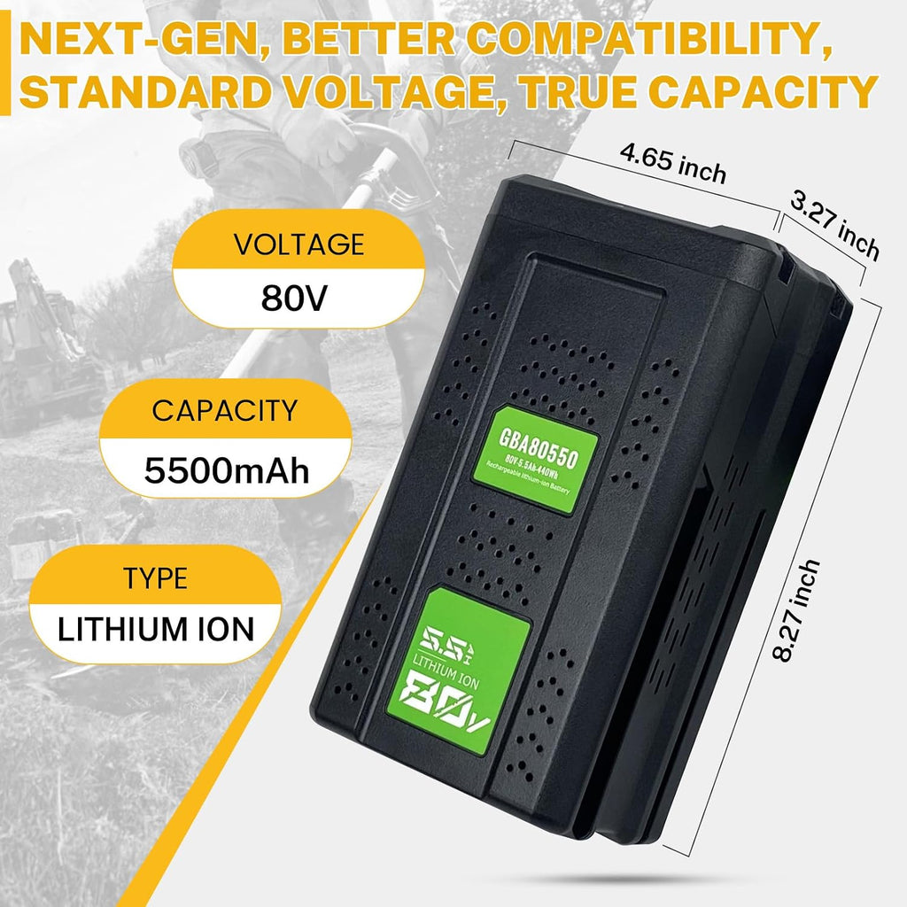 80V 5.5Ah Replacement Batteries Compatible with Greenworks 80V Battery for GBA80200 GBA80250 GBA80400 GBA80500 Lawn Mower Chainsaw 80 Volt Series Cordless Power Tools