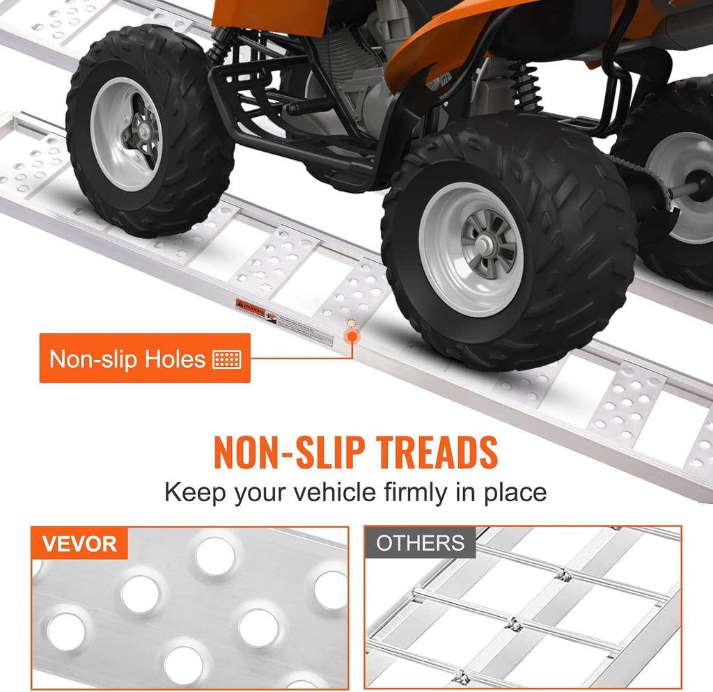 VEVOR Aluminum Ramps, 1250lbs, Straight Ramp with Treads and Load Straps, Portable Loading Ramp for Motorcycles, ATVs, Trucks, Lawn Mower, Dirt Bike, Garden Tractor, 78' L x 12' W, 2Pcs