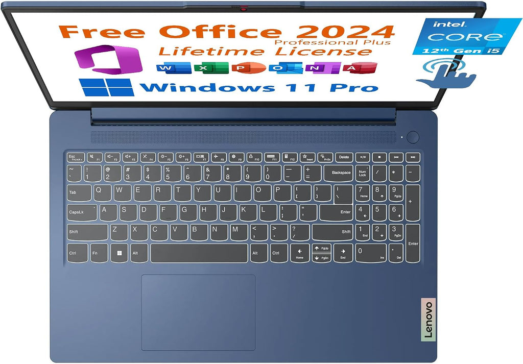 Lenovo 15.6' Laptop, Free Microsoft Office 2024 with Lifetime License, FHD Touchscreen, Intel 10-Core i5-1235U 4.4 GHz, WiFi 6, 16GB RAM, 512GB SSD, 7 hrs Battery Life, Windows 11 Pro, Toree Earbuds