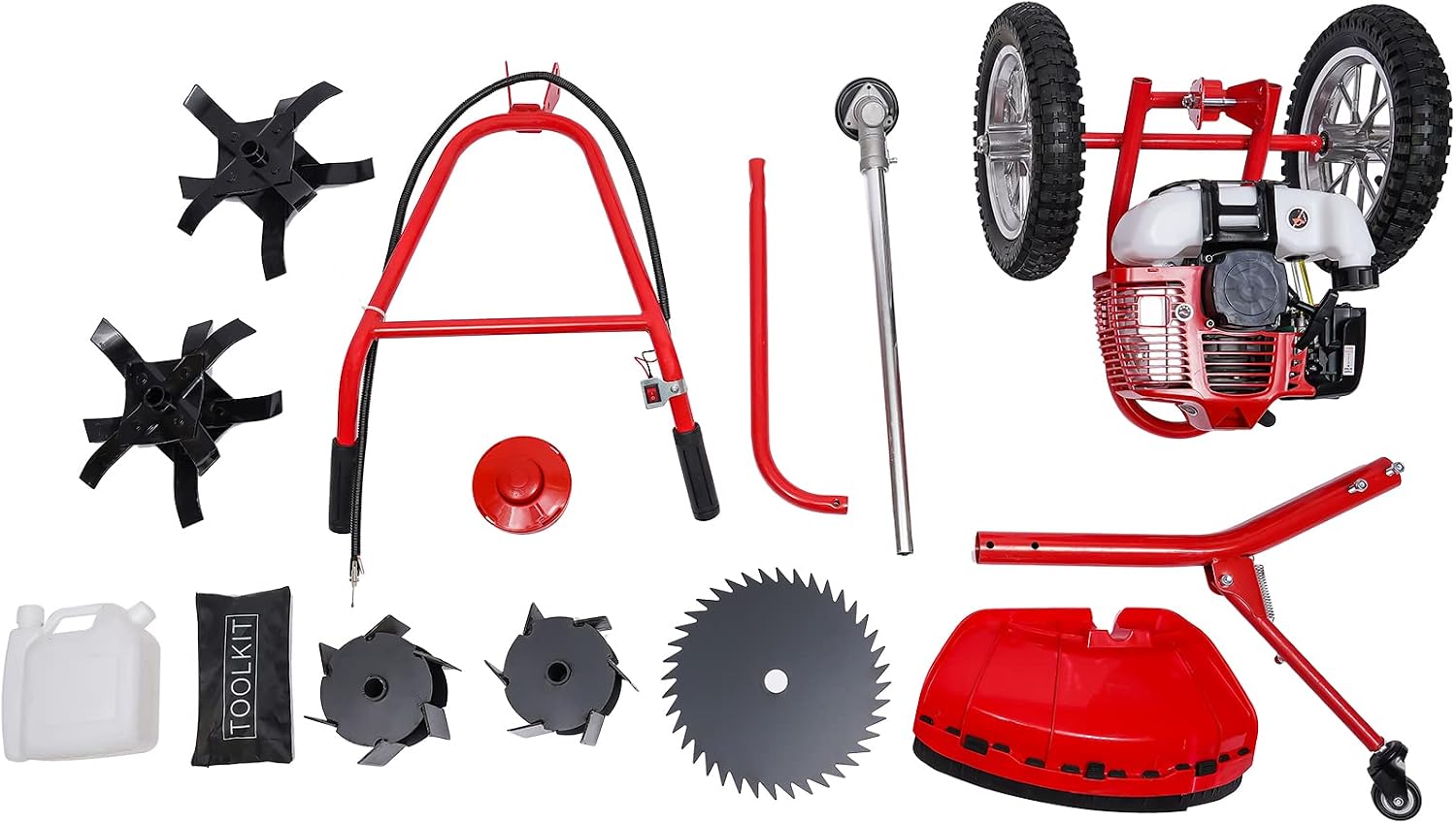 2 Stroke 49CC Gas Walk Behind Brush Cutter, Gas Powered Hand Push Lawn Mower, Brush Mower Gasoline Brush Broom Sweeping Machine, Gas Brush Cutter String Trimmer for Yard