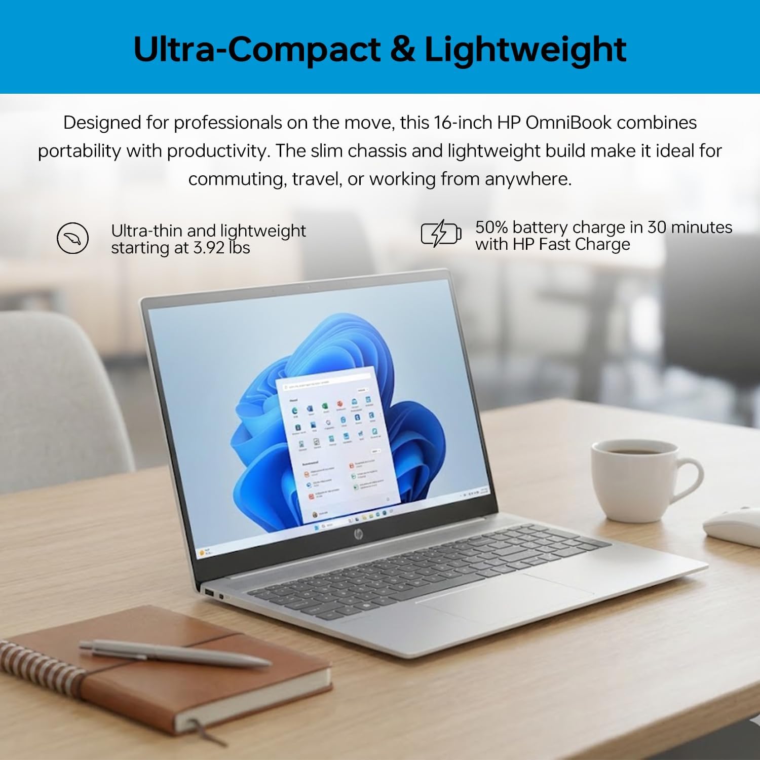 HP OmniBook 5 16' FHD+ Touchscreen Laptop, Business Copilot AI PC, Core Ultra 7 255U, 16GB RAM, 1TB SSD, Backlit, Wi-Fi 6, Win11 Pro, Lightweight Silent Design, Silver, Bundle with PCO Laptop Cooler