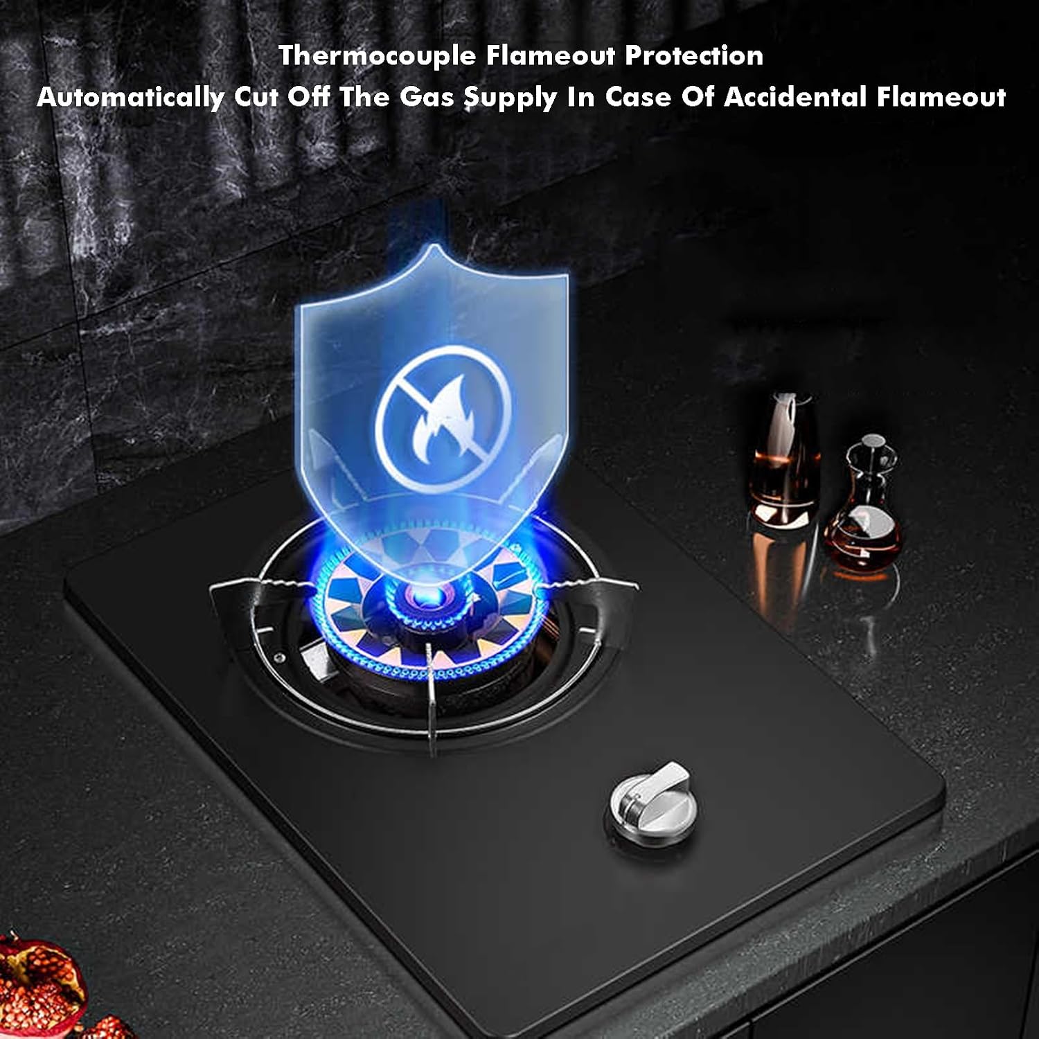 Gas Cooker 1 Burner,5.2KW Fire Ring Wok Burner with Flameout Protection,Tempered Glass Top Cooking,for Natural Gas/liquefied Petroleum Gas(NG)