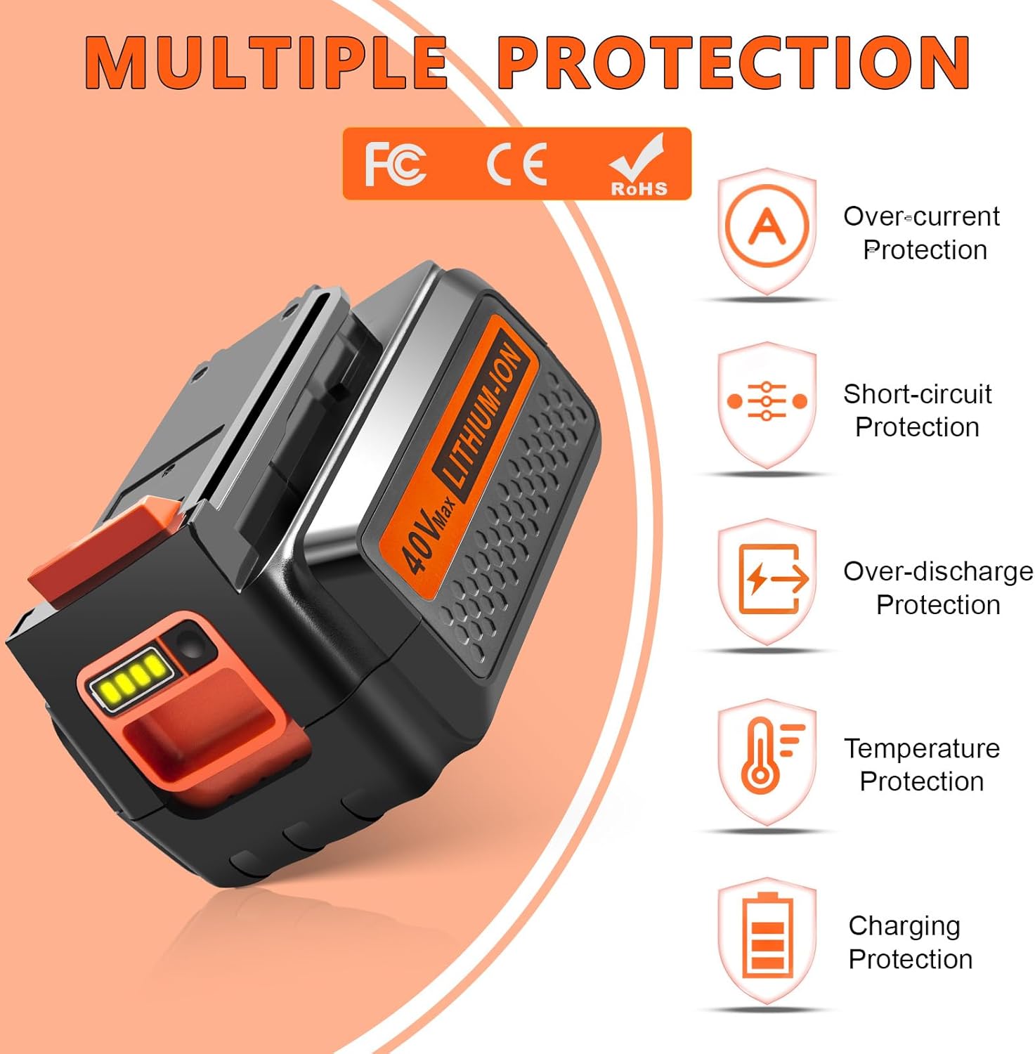 PENGJBATTER 4 Packs 40V 3000mAh Long-Lasting Battery Compatible for Black and Decker 40V Lithium Battery LBXR36 LBX2040 LBX2540 LBXR2036, Compatible with Black and Decker 40 Volt Power Tools