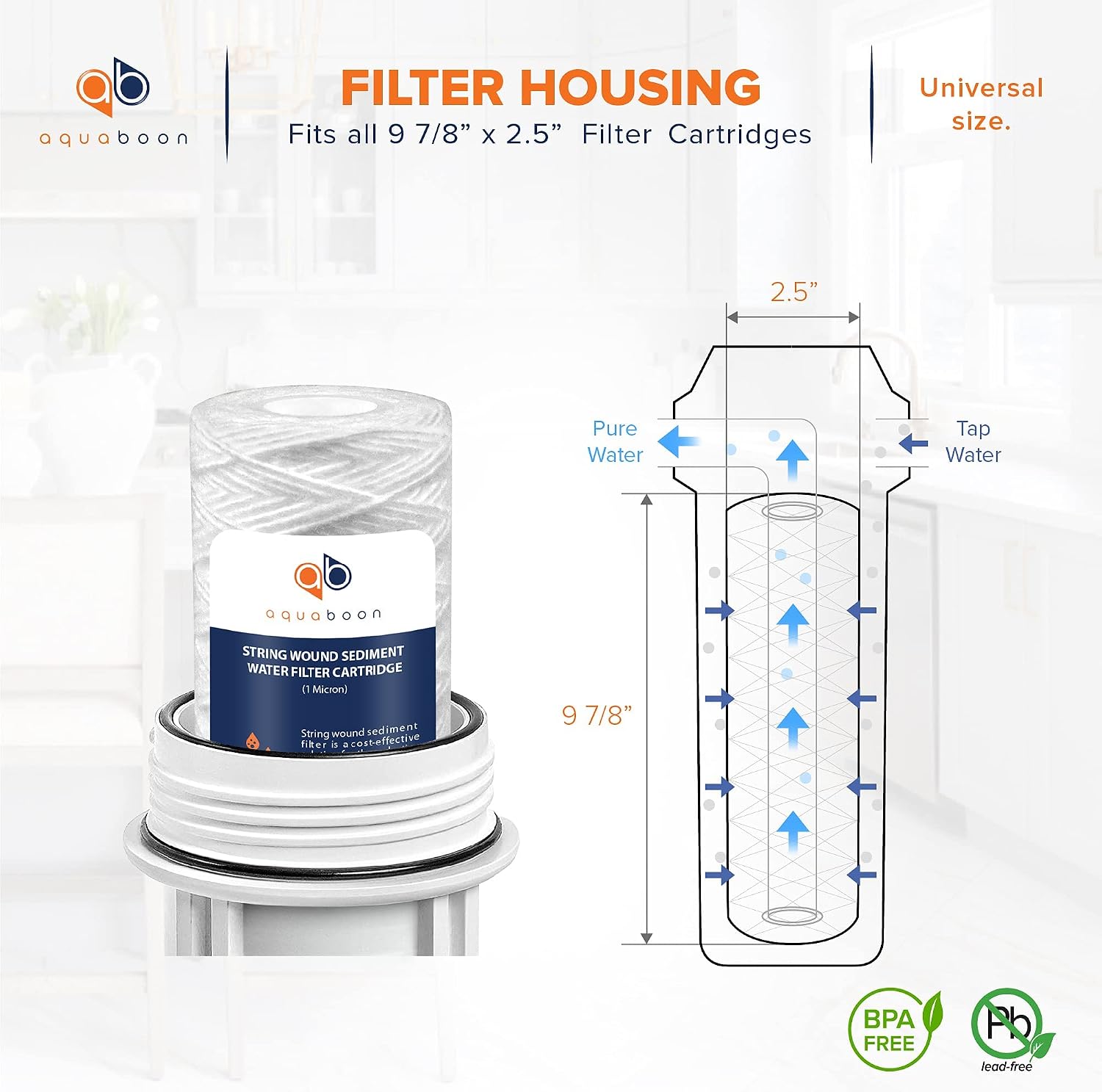 Aquaboon Whole House 1 Micron String Wound Water Filter 10 x 2.5 Cartridge for Well Water Filter Replacement Compatible with WHKF-WHSW, AP110, 50-Pack