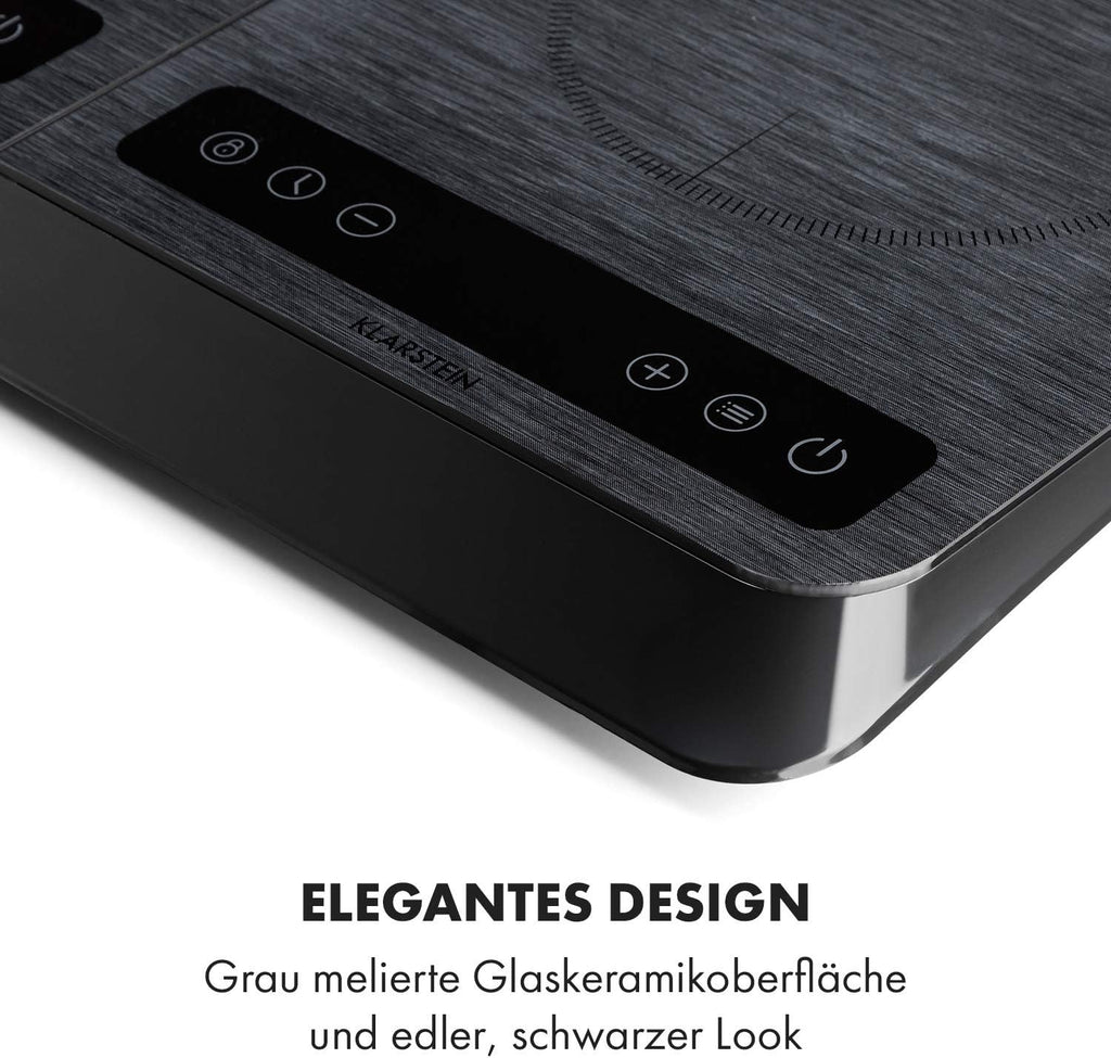 Klarstein InnoChef - Double Induction Hob, 3400 W, Touch Control, Pot Sensor, Shutdown Timer, 10 Levels, Overheat Protection, Child Safety Lock, Glass Ceramic, Black/Grey