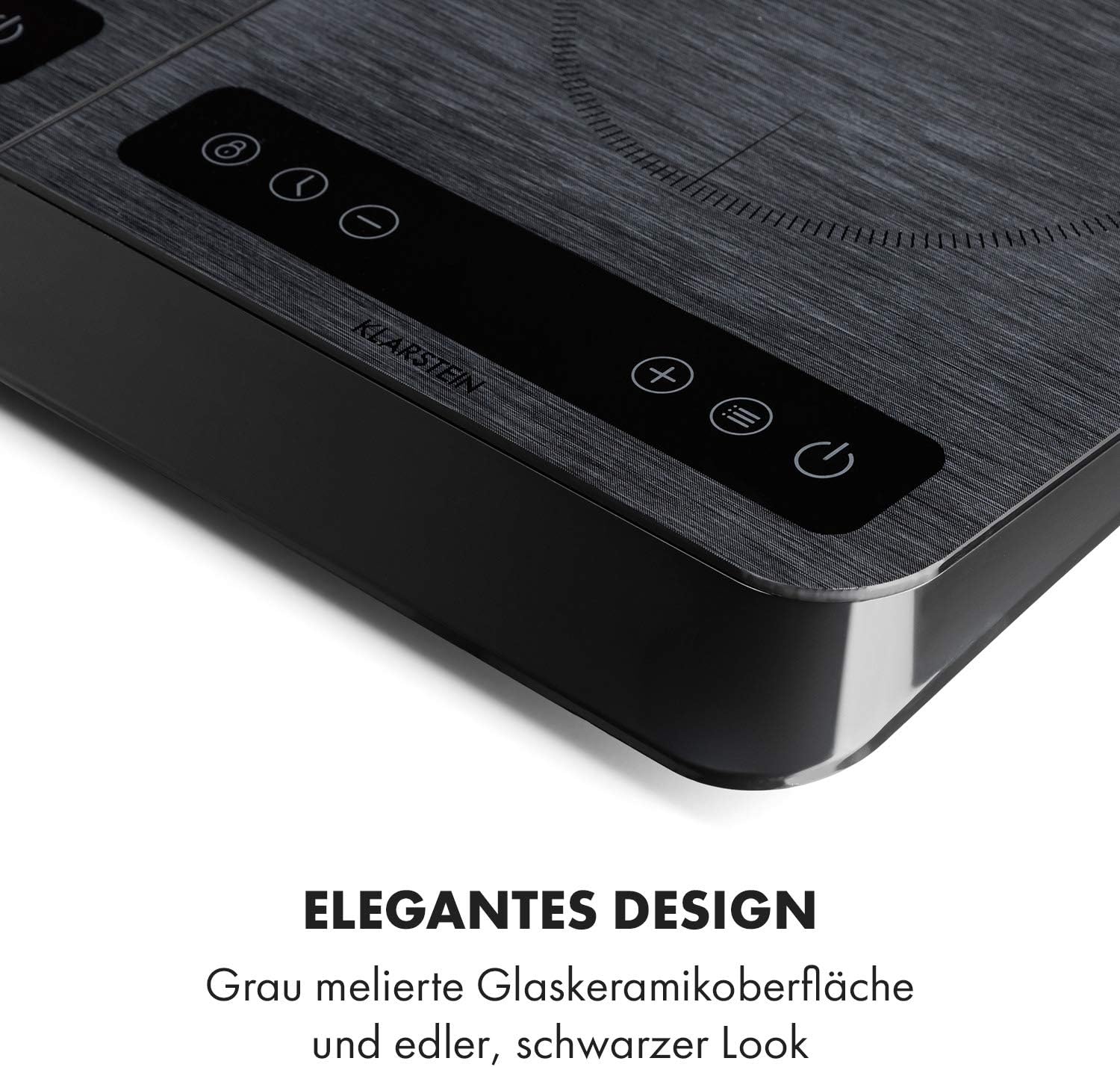 Klarstein InnoChef - Double Induction Hob, 3400 W, Touch Control, Pot Sensor, Shutdown Timer, 10 Levels, Overheat Protection, Child Safety Lock, Glass Ceramic, Black/Grey