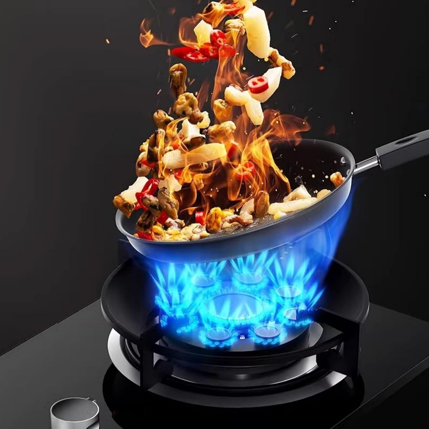 Gas Cooker 1 Burner,Countertop Stove 5.0KW Nine-Chamber Fire Ring Frying Pan,Accidental Flameout Protection Device,NG/LPG Gas Conversion(NG)