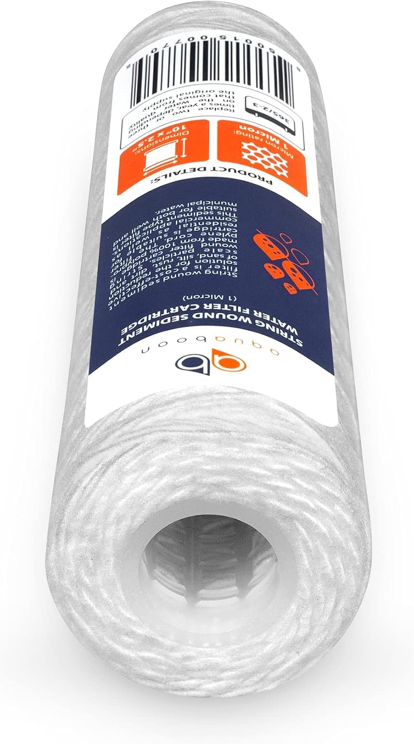 Aquaboon Whole House 1 Micron String Wound Water Filter 10 x 2.5 Cartridge for Well Water Filter Replacement Compatible with WHKF-WHSW, AP110, 50-Pack