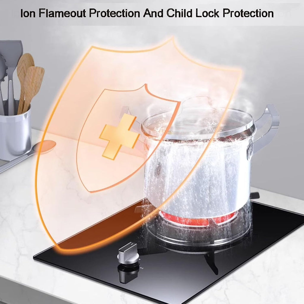 Single-Burner Gas Stove,Black Glass Cast Iron Pot Holder,with flameout Protection Device,for Restaurant,Home(NG)